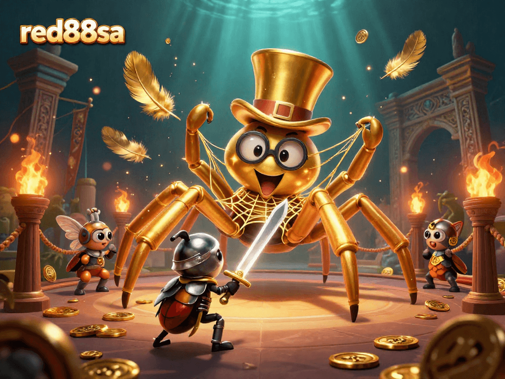 Experience excitement with red88sa as a golden tarantula weaves a sparkling web among casino treasures.