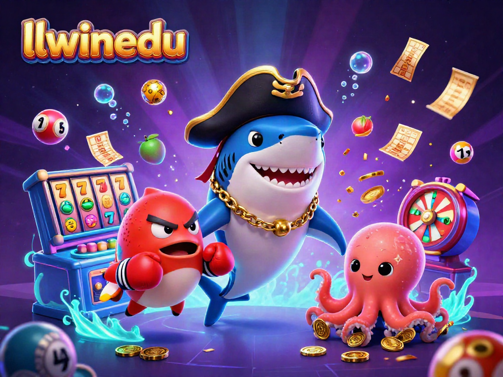 Engage in exciting games at llwinedu with vibrant slot reels, lucky symbols, and animated underwater characters.