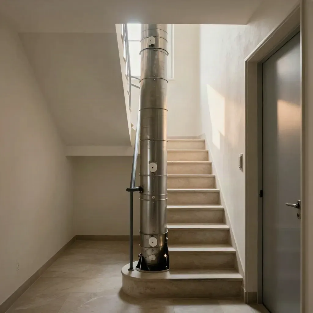 Trapphus med nyjusterad ventilation, jämna ventiler och lugn, ren atmosfär