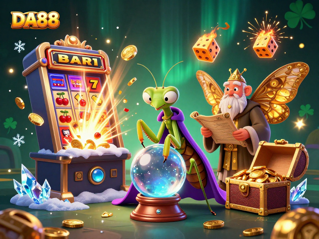 DA88 showcases an exciting jackpot explosion with vibrant casino elements and characters