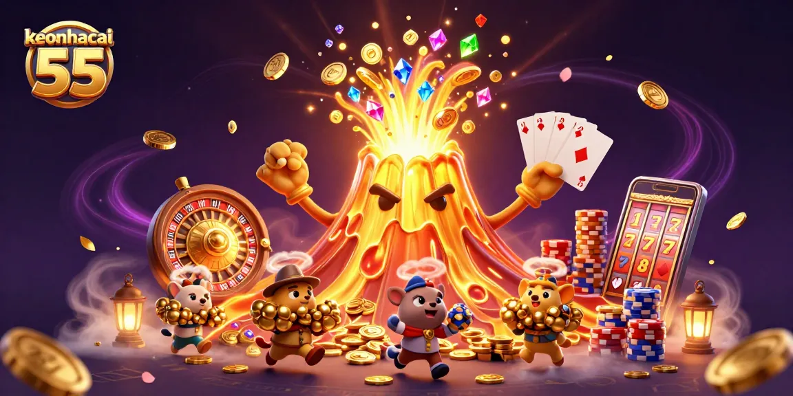 keonhacai 55 showcases a thrilling eruption of coins and treasures, igniting excitement in gaming.